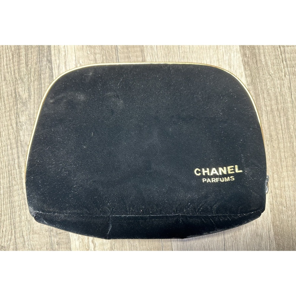 Chanel Parfums Black Velvet Cosmetic Pouch Travel‎ Bag